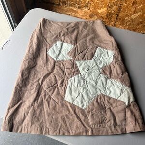 Obakki Geometric A-Line Skirt in Brown and Cream quilted